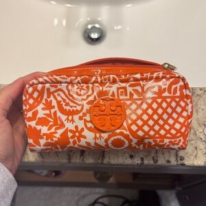 Tory Burch Vibrant Orange and White Small Makeup bag